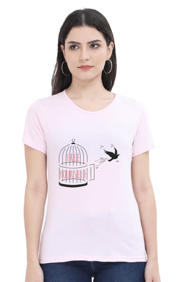 Women's Round Neck Half Sleeve T-shirt 'Free Yourself'