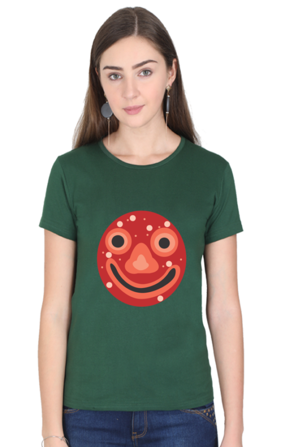 Women's Round Neck Half Sleeve T-shirt 'Smiley Mask'