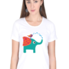 Women's Round Neck Half Sleeve T-shirt 'Cute Elephant & Bird'