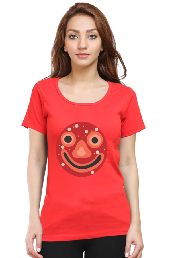 Women's Round Neck Half Sleeve T-shirt 'Smiley Mask'