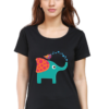 Women's Round Neck Half Sleeve T-shirt 'Cute Elephant & Bird'
