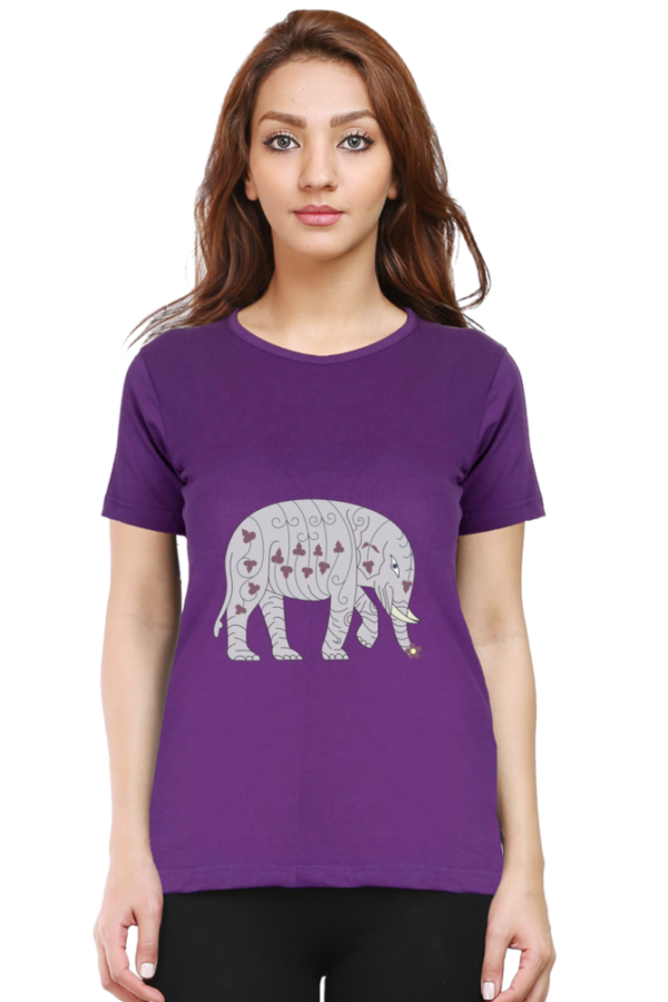 Women's Round Neck Half Sleeve T-shirt 'Elephant with Design'