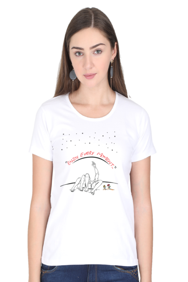 Women's Round Neck Half Sleeve T-shirt 'Enjoy Every Movement'