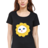 Women's Round Neck Half Sleeve T-shirt 'Cutie Cat Flower'