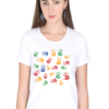 Women's Round Neck Half Sleeve T-shirt 'Colorful Hand Prints'