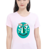 Women's Round Neck Half Sleeve T-shirt 'Turqoise Mask'