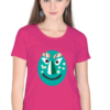 Women's Round Neck Half Sleeve T-shirt 'Turqoise Mask'