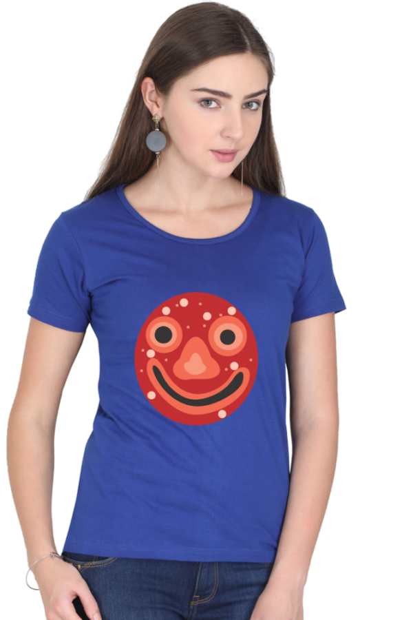Women's Round Neck Half Sleeve T-shirt 'Smiley Mask'