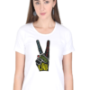 Women's Round Neck Half Sleeve T-shirt 'Peace Love Happiness'