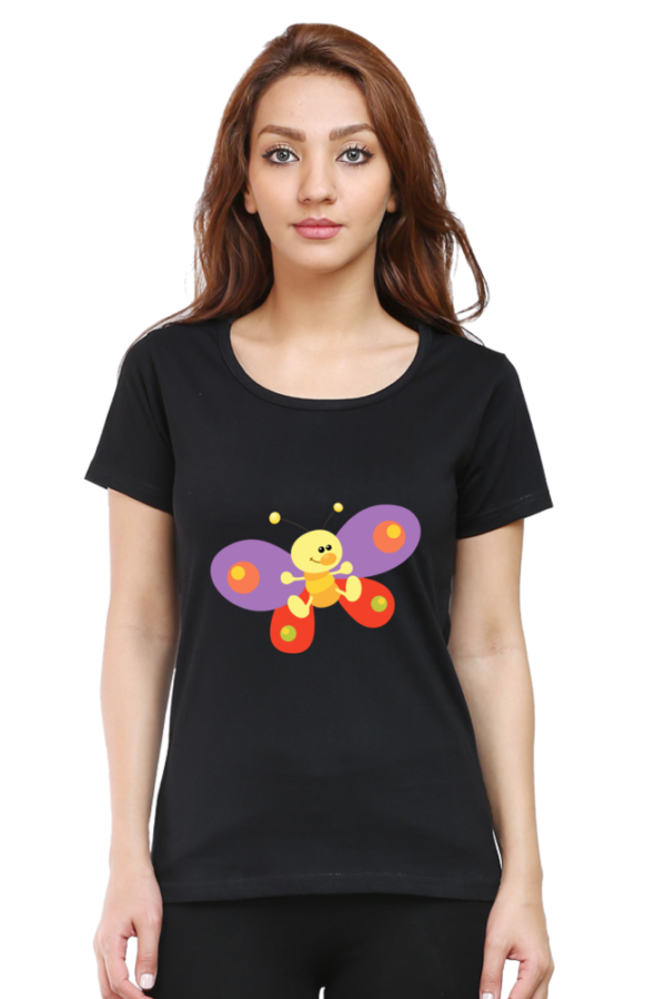 Women's Round Neck Half Sleeve T-shirt 'Funny Butterfly'