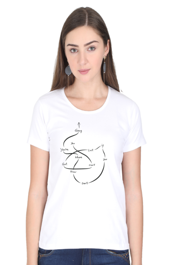 Women's Round Neck Half Sleeve T-shirt 'You Can't Get Lost....'