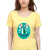 Women's Round Neck Half Sleeve T-shirt 'Turqoise Mask'