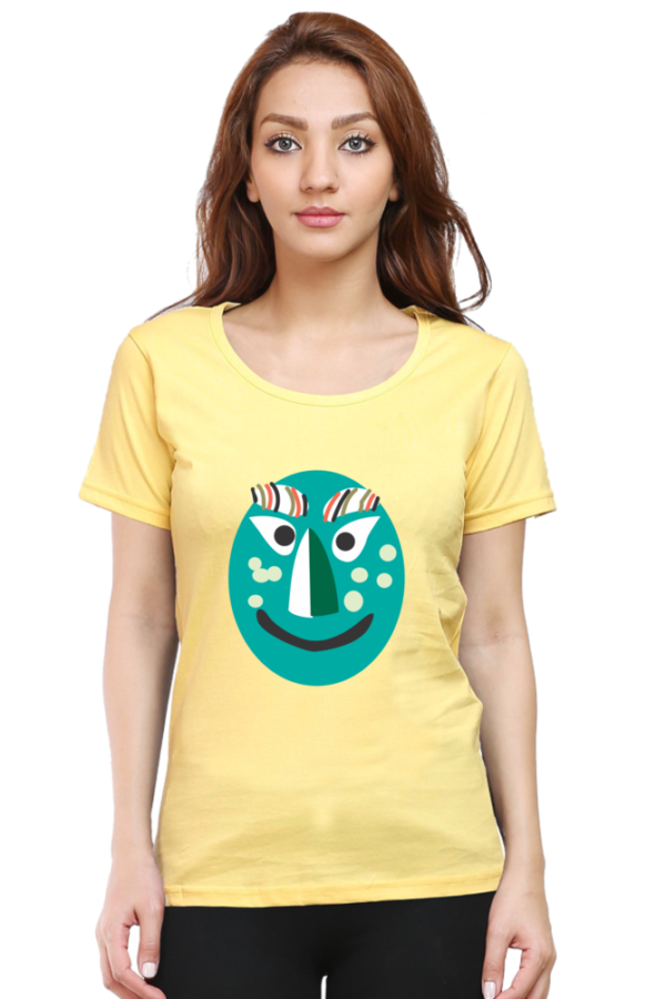 Women's Round Neck Half Sleeve T-shirt 'Turqoise Mask'
