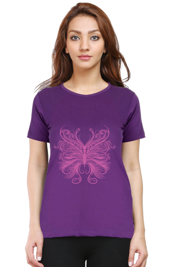 Women's Round Neck Half Sleeve T-shirt 'Floral Butterfly'