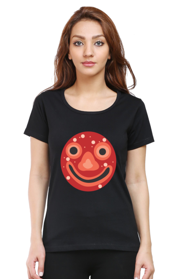 Women's Round Neck Half Sleeve T-shirt 'Smiley Mask'