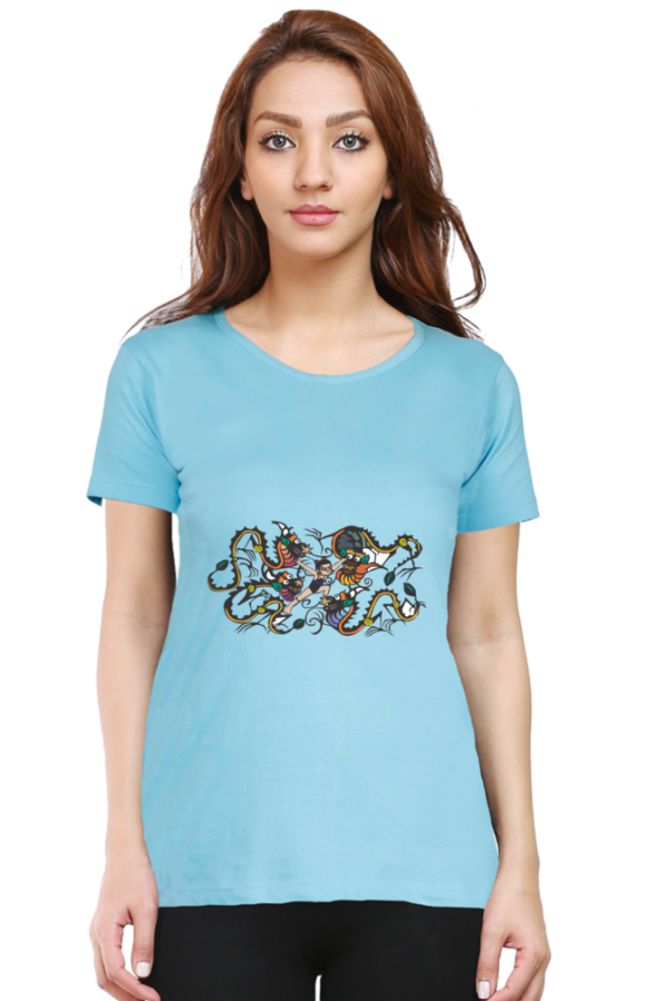 Women's Round Neck Half Sleeve T-shirt 'Dragon'