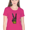 Women's Round Neck Half Sleeve T-shirt 'Peace Love Happiness'