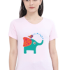 Women's Round Neck Half Sleeve T-shirt 'Cute Elephant & Bird'