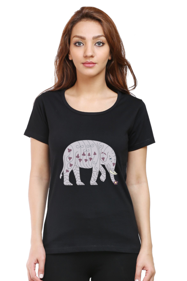 Women's Round Neck Half Sleeve T-shirt 'Elephant with Design'