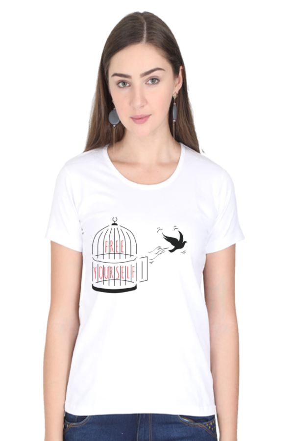 Women's Round Neck Half Sleeve T-shirt 'Free Yourself'
