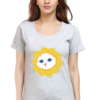 Women's Round Neck Half Sleeve T-shirt 'Cutie Cat Flower'
