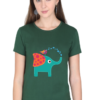 Women's Round Neck Half Sleeve T-shirt 'Cute Elephant & Bird'