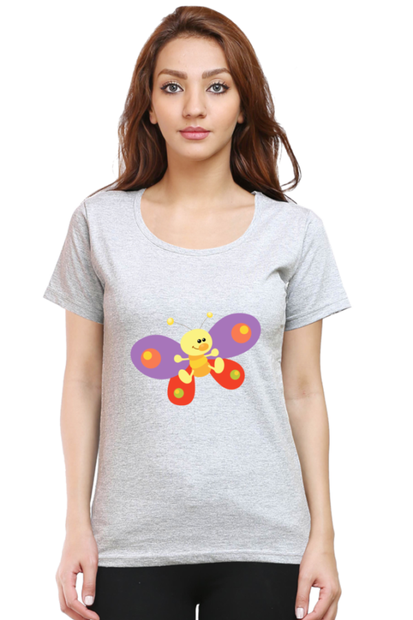 Women's Round Neck Half Sleeve T-shirt 'Funny Butterfly'