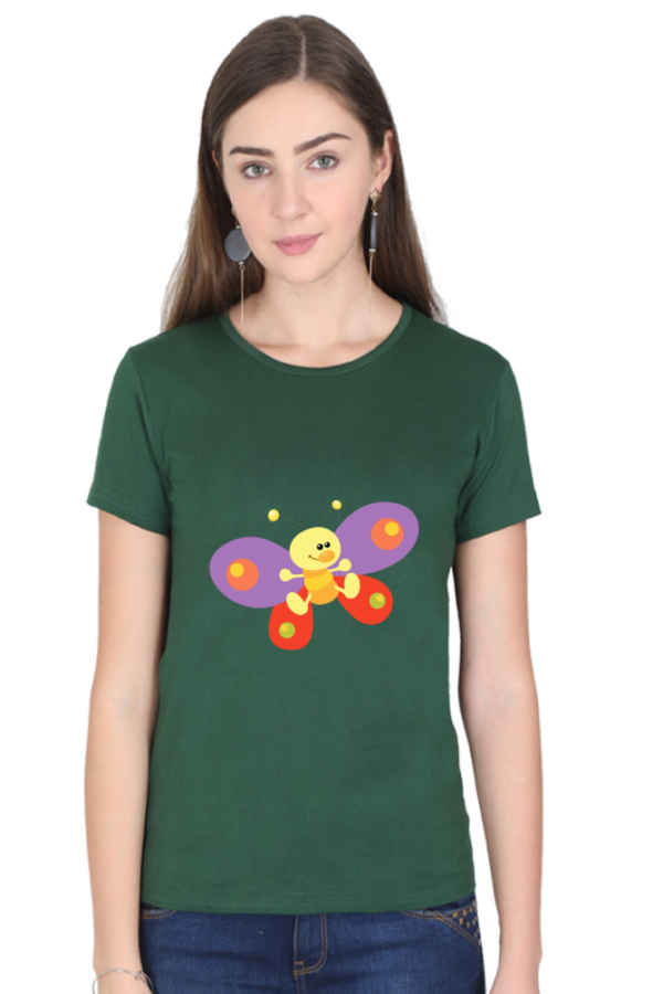 Women's Round Neck Half Sleeve T-shirt 'Funny Butterfly'