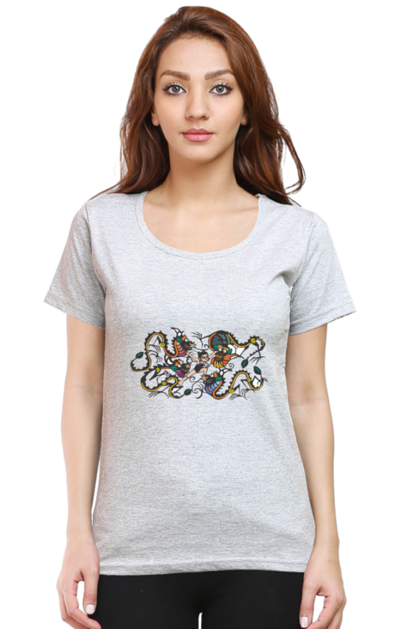 Women's Round Neck Half Sleeve T-shirt 'Dragon'