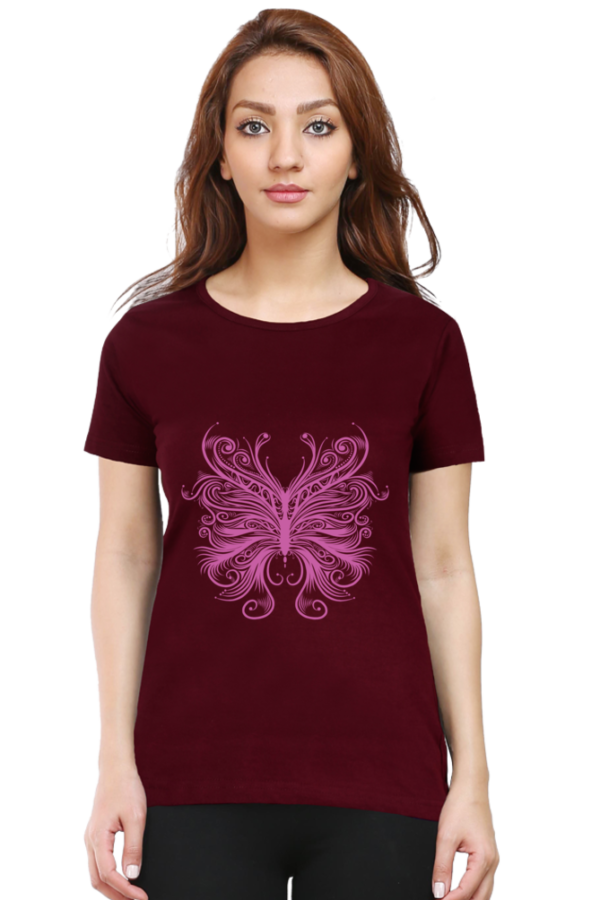 Women's Round Neck Half Sleeve T-shirt 'Floral Butterfly'