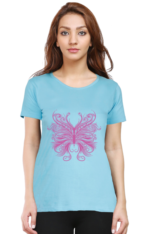 Women's Round Neck Half Sleeve T-shirt 'Floral Butterfly'