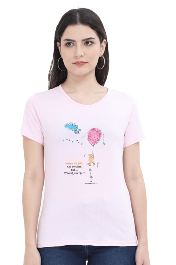 Women's Round Neck Half Sleeve T-shirt 'What If I Fall'
