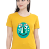 Women's Round Neck Half Sleeve T-shirt 'Turqoise Mask'