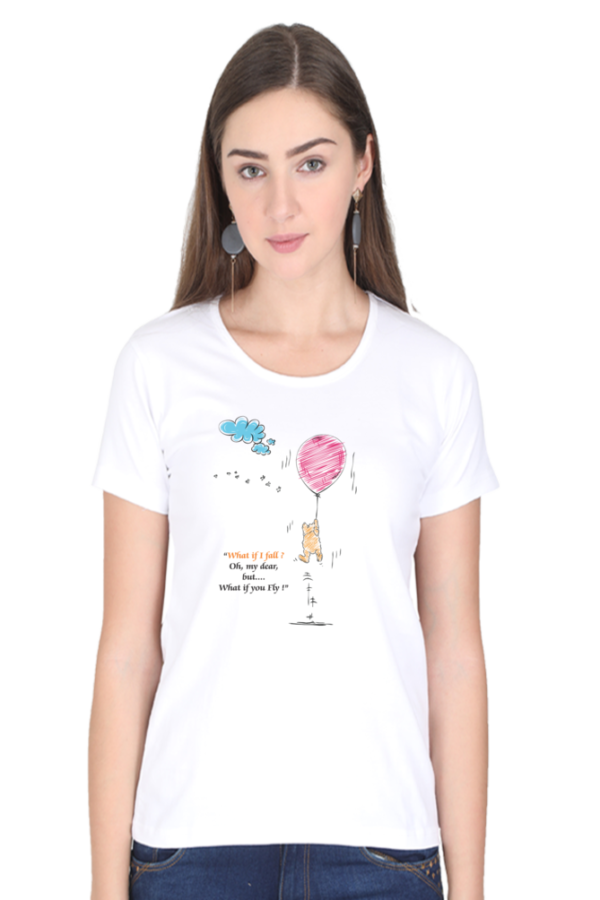 Women's Round Neck Half Sleeve T-shirt 'What If I Fall'