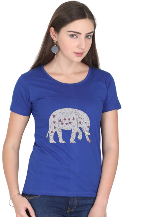 Women's Round Neck Half Sleeve T-shirt 'Elephant with Design'