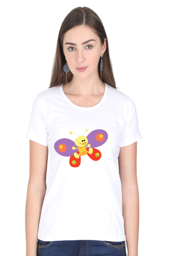 Women's Round Neck Half Sleeve T-shirt 'Funny Butterfly'