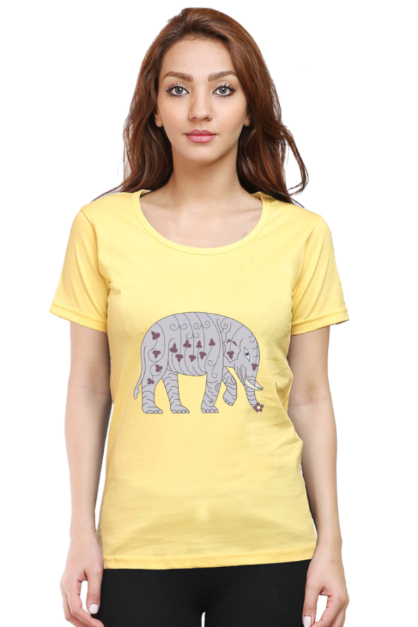 Women's Round Neck Half Sleeve T-shirt 'Elephant with Design'
