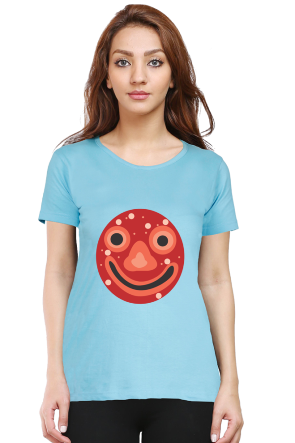 Women's Round Neck Half Sleeve T-shirt 'Smiley Mask'