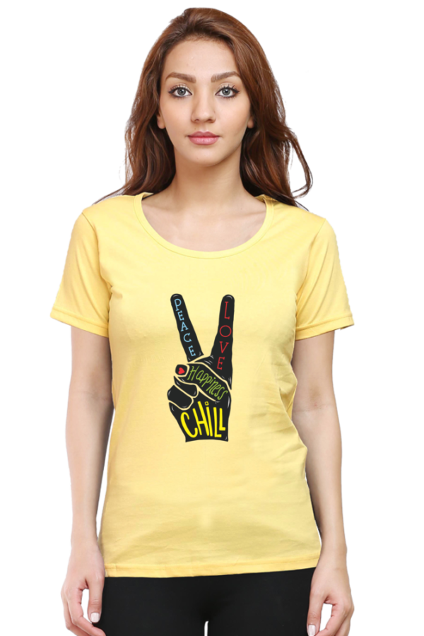 Women's Round Neck Half Sleeve T-shirt 'Peace Love Happiness'