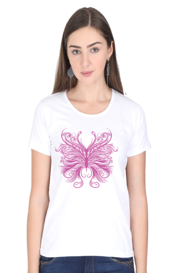 Women's Round Neck Half Sleeve T-shirt 'Floral Butterfly'