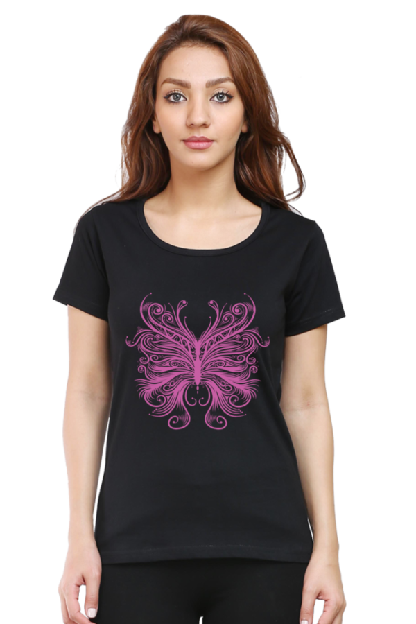 Women's Round Neck Half Sleeve T-shirt 'Floral Butterfly'