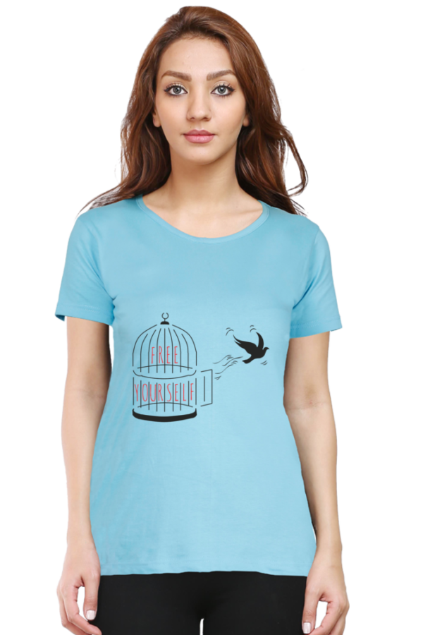 Women's Round Neck Half Sleeve T-shirt 'Free Yourself'