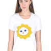 Women's Round Neck Half Sleeve T-shirt 'Cutie Cat Flower'