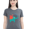 Women's Round Neck Half Sleeve T-shirt 'Cute Elephant & Bird'