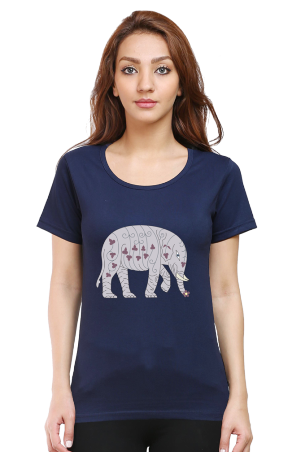 Women's Round Neck Half Sleeve T-shirt 'Elephant with Design'