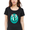 Women's Round Neck Half Sleeve T-shirt 'Turqoise Mask'