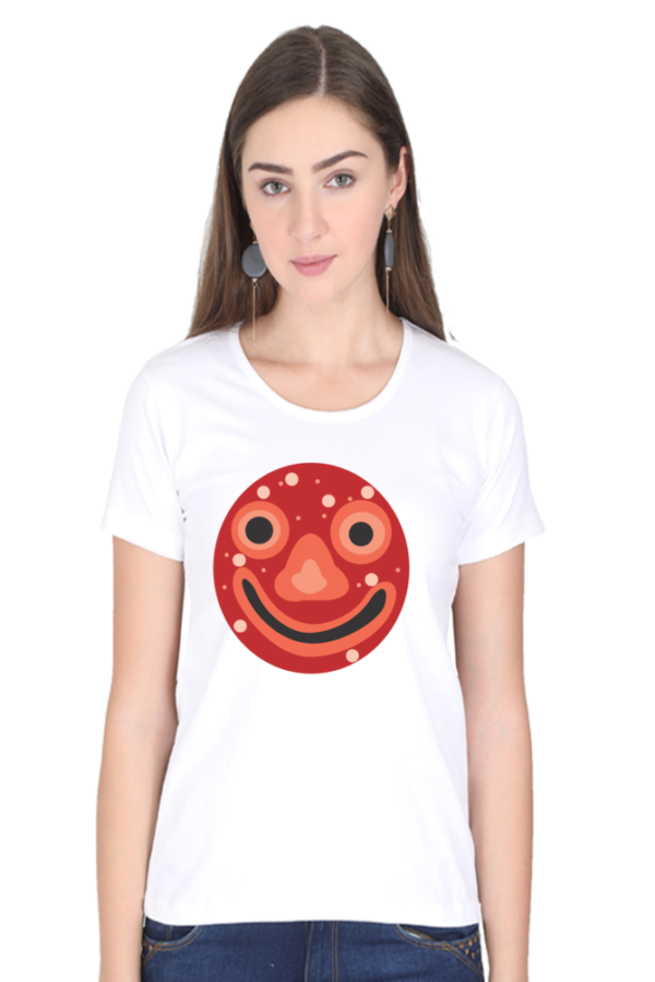 Women's Round Neck Half Sleeve T-shirt 'Smiley Mask'