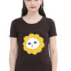 Women's Round Neck Half Sleeve T-shirt 'Cutie Cat Flower'
